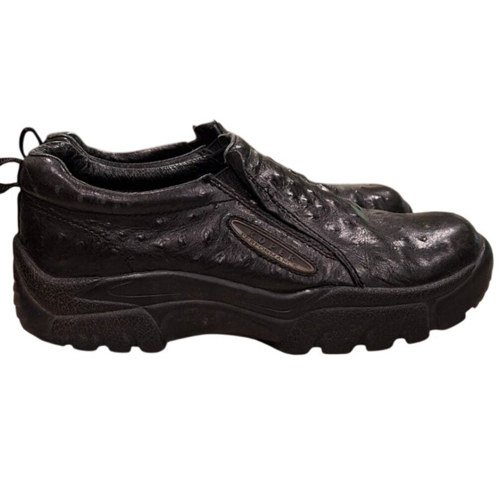 Roper Performance Mens Shoes Slip Ons Ostrich Casual Sz 9 Black
